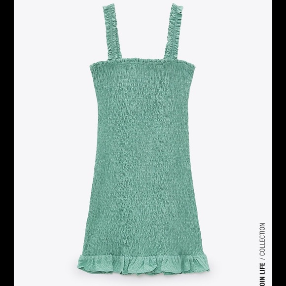 Zara Washed Green Textured Weave Dress NWT - Picture 6 of 8